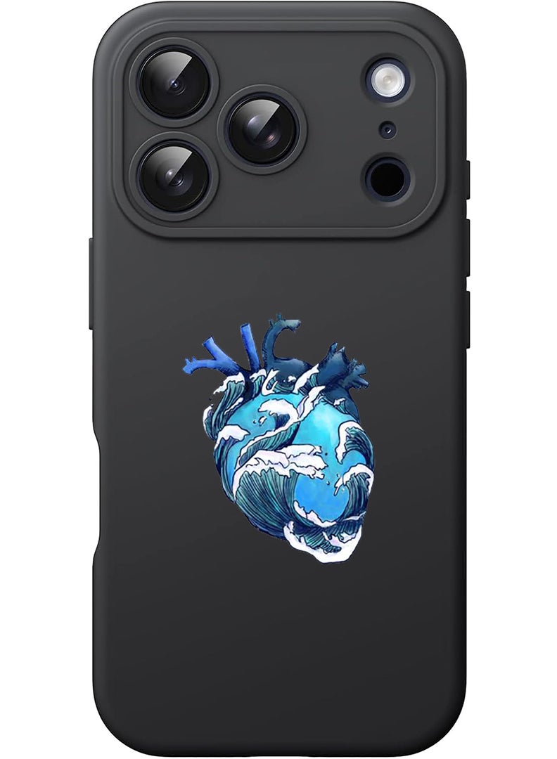 Theodor Protective Slim Fit Case Liquid Silicone Cover with Full Body Protection Anti-Scratch Shockproof Case For Apple iPhone 17 Pro Max (Black) Heart - Image 1