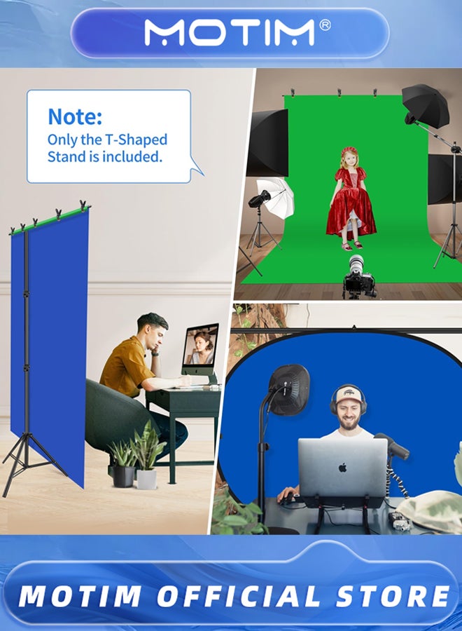 Motim T-Shaped Background Backdrop Support Stand Kit 2m Tall Adjustable Tripod Stand & 1.5m Wide Crossbars with 6 Spring Clamps & 1 Carrying Bag for Studio & Photo & Video & Photography - Image 4