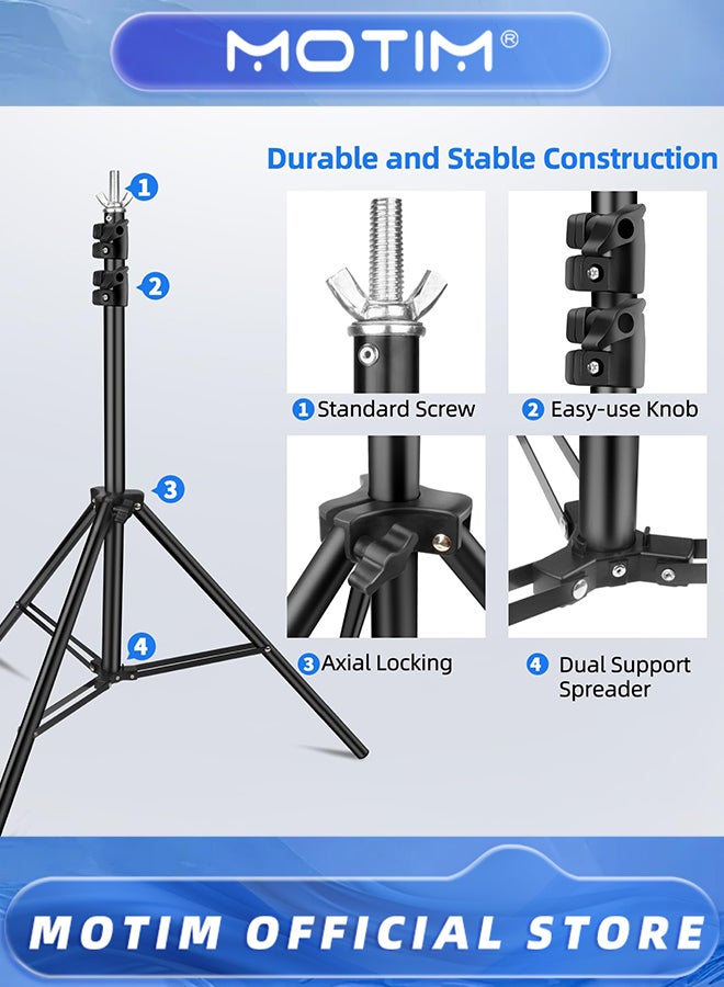 Motim T-Shaped Background Backdrop Support Stand Kit 2m Tall Adjustable Tripod Stand & 1.5m Wide Crossbars with 6 Spring Clamps & 1 Carrying Bag for Studio & Photo & Video & Photography - Image 3