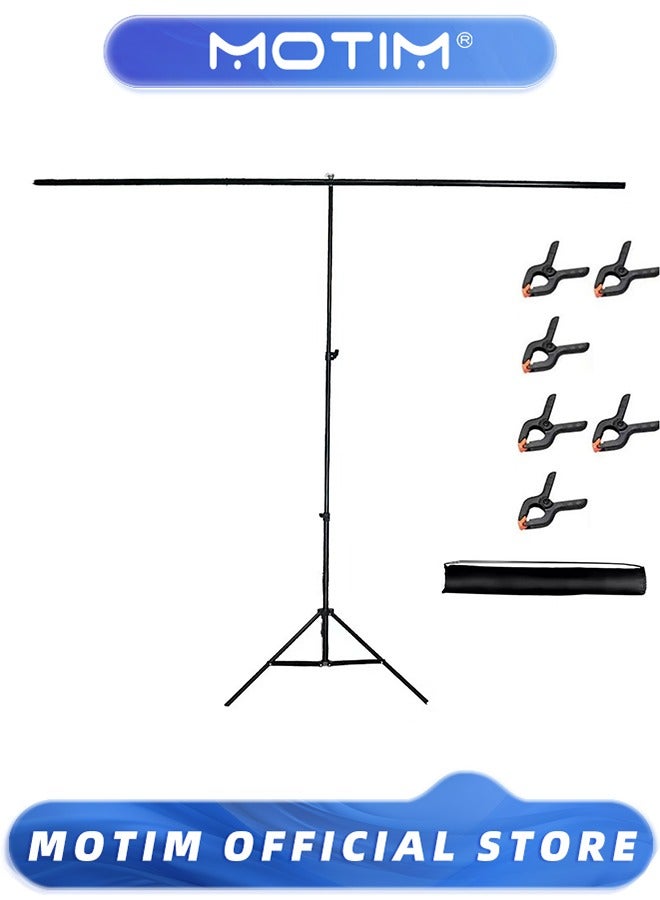 Motim T-Shaped Background Backdrop Support Stand Kit 2m Tall Adjustable Tripod Stand & 1.5m Wide Crossbars with 6 Spring Clamps & 1 Carrying Bag for Studio & Photo & Video & Photography - Image 1