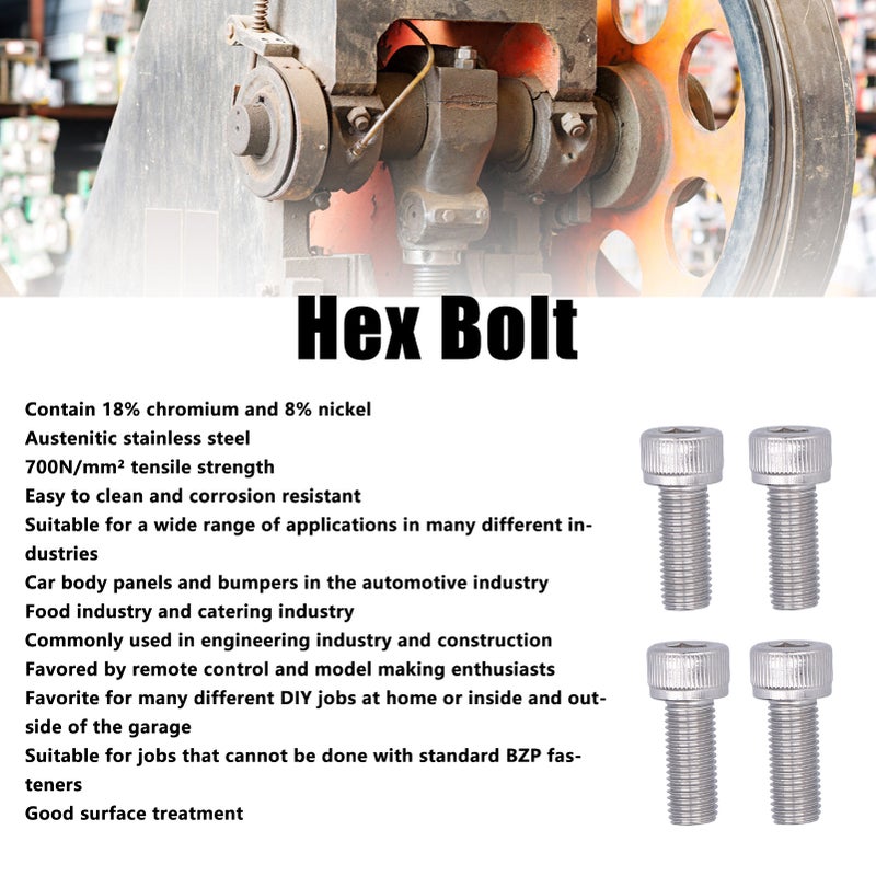 4Pcs Hex Bolt Socket Cap Screw A2 Stainless Steel 1.25mm Fine Pitch Fastener HardwareM10x25 - Image 3