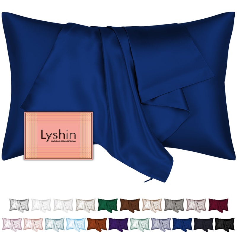 LYSHIN Mulberry Silk Pillow Cases Standard Size with Hidden Zipper, Ultra Smooth and Soft Breathable Cooling Silk Satin Pillowcase for Hair and Skin, Gifts for Women Men (Royal Blue, 20x26 Inches, 1 Pack) - Image 1
