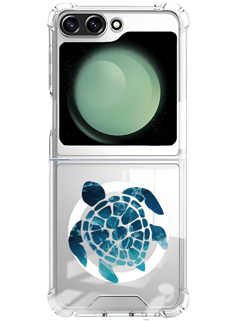 Theodor Magnetic Case for Samsung Galaxy Z Flip 6 Compatible with MagSafe Wireless Charging, Shockproof Phone Bumper Cover Blue Turtle - Image 1