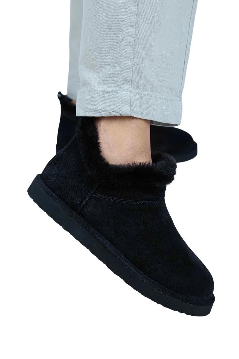 Manijero Manijero Cora Women's Genuine Leather Mini Black Boots with Fur Detail