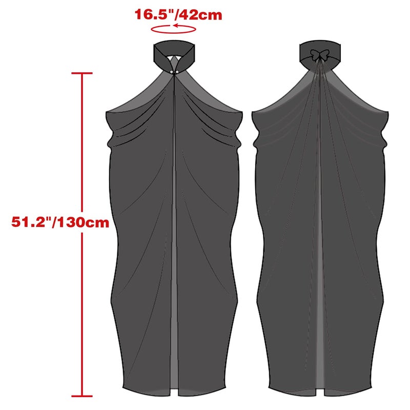 DAZCOS Chiffon Shawls Cape for Women Tulle Cloak Sheer for Evening Glamour Dresses Wedding Collared Halter Capelet (Black) - Image 3