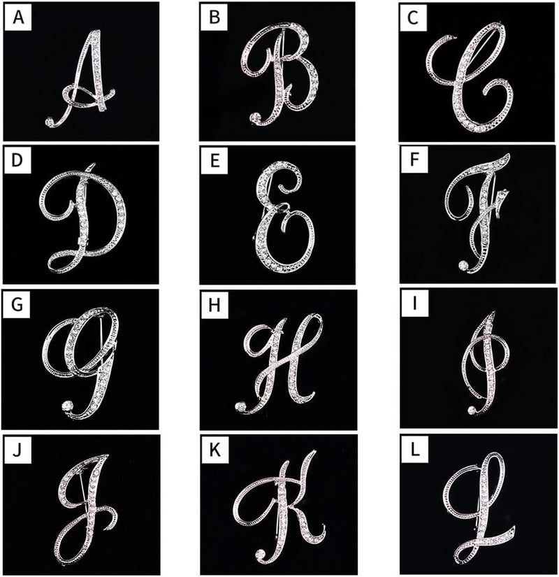 ETHOON Letter Brooch Pins Initial Rhinestone Brooch for Women Crafts Silvery A-Z - Image 4
