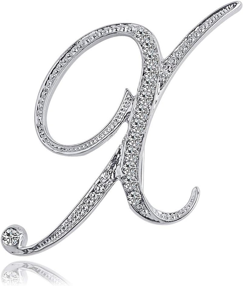 ETHOON Letter Brooch Pins Initial Rhinestone Brooch for Women Crafts Silvery A-Z - Image 1