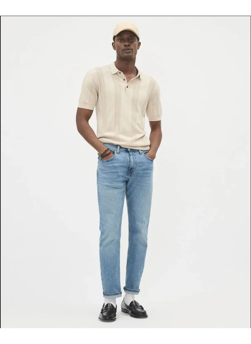Cool Tarz Cool Style Men's Vertical Stripe 3 Button Polo Collar Short Sleeve Knitwear
