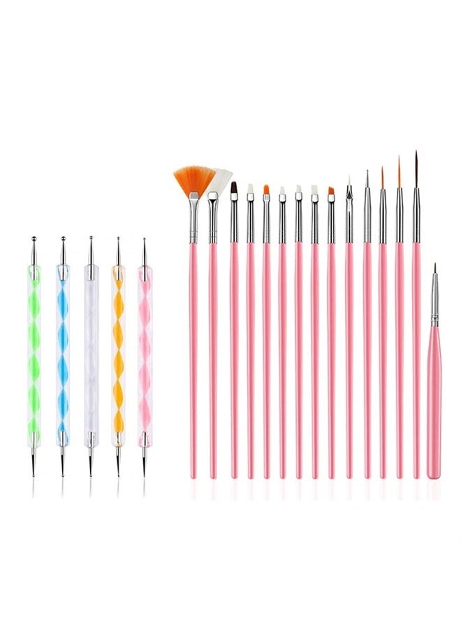 FULINJOY 20PCS Nail Art Design Tools, 15PCS Painting Brushes Set with 5PCS Dotting Pens - Image 1