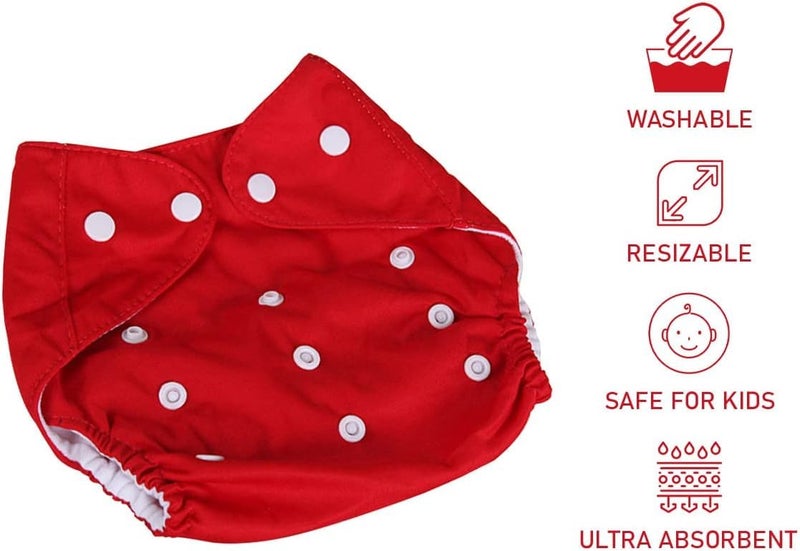 Cloth Diaper Adjustable Reusable Washable Pocket Nappy Cotton for Babies Infants Toddlers 0-3 Years Soft Baby Nappy Red - Image 2