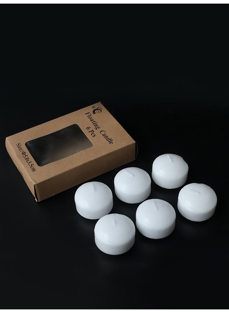 6 شموع عائمة، خالية من الدخان والرائحة، تحترق بشكل مستمر لمدة 5-6 ساعات، بيضاء، شموع عائمة، مناسبة لعيد الحب وحفلات الزفاف والعطلات وديكورات المنزل - Image 2