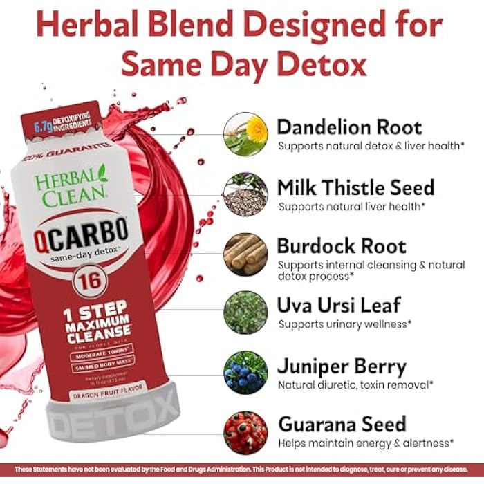 Herbal Clean Qcarbo16 Same-Day Detox Cleanse Drink (16 fl oz) - Dragon Fruit Flavor Full Body Cleanse* Detox Drink for Moderate Toxin Level*, Vitamin B2 and Vitamin B12 for Men & Women - Image 4