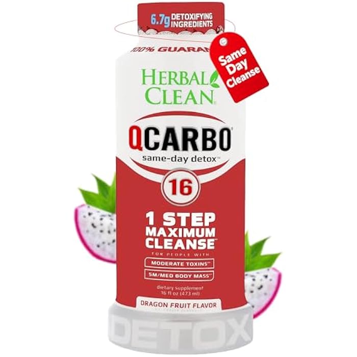Herbal Clean Qcarbo16 Same-Day Detox Cleanse Drink (16 fl oz) - Dragon Fruit Flavor Full Body Cleanse* Detox Drink for Moderate Toxin Level*, Vitamin B2 and Vitamin B12 for Men & Women - Image 1