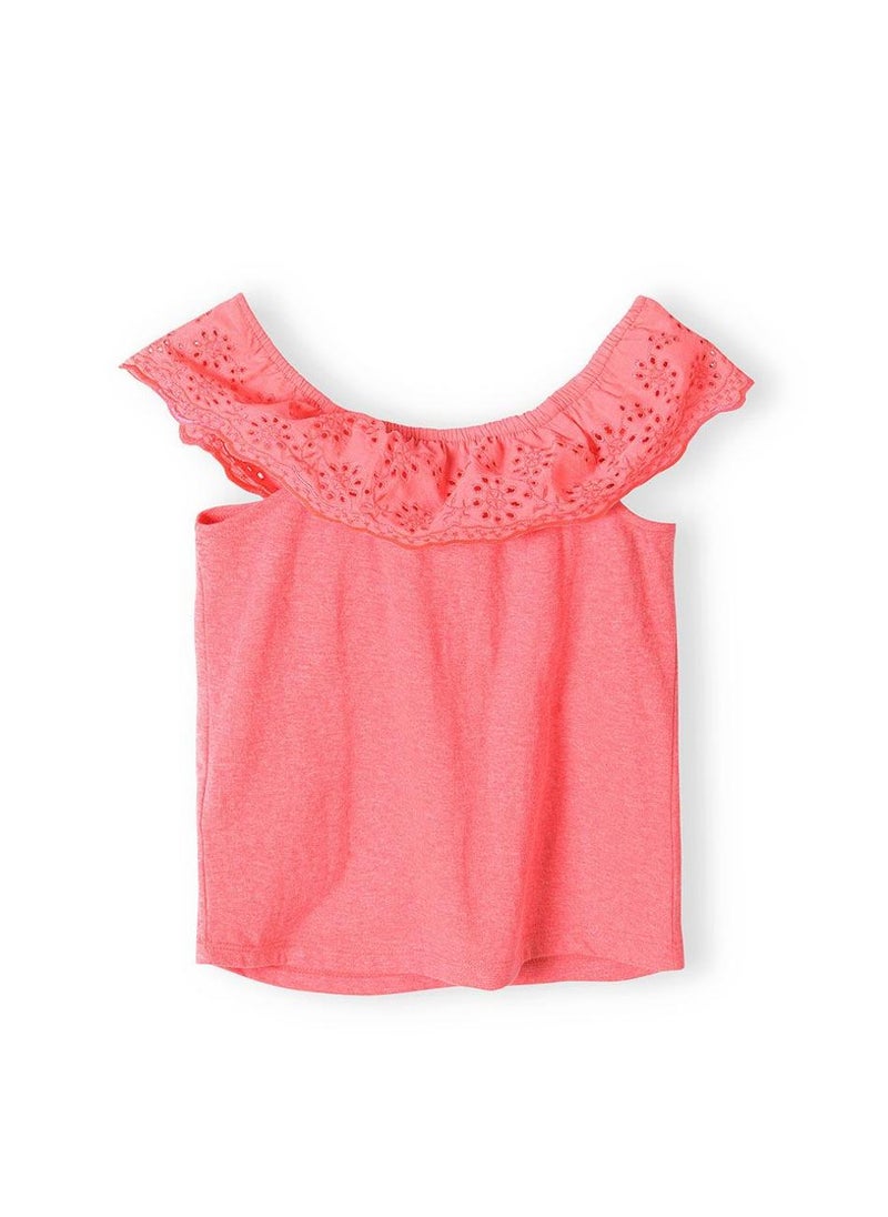 مينوتي توب بناتي بكتف مكشوف وكشكش مطرز - Image 3