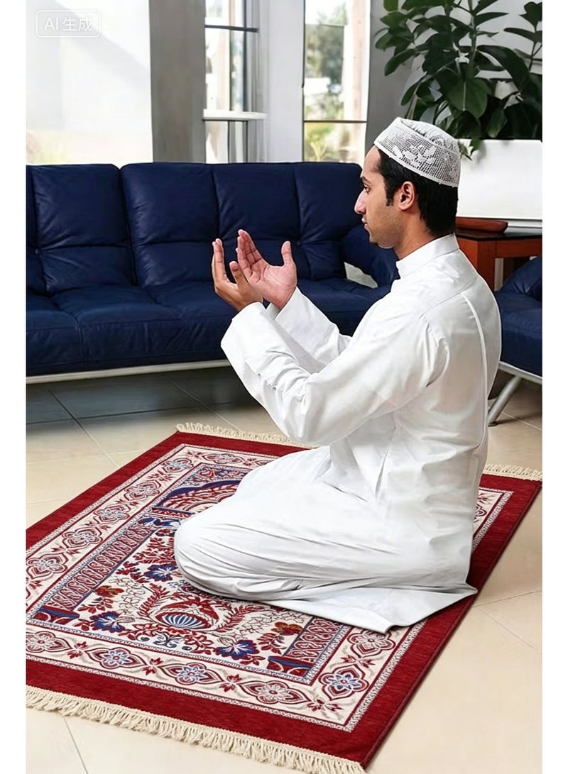 HPMY Muslim Prayer Rugs with Carrying Bag Elegant Design Large Thick Lightweight Polyester Prayer Mat, Prayer Mats for Praying Men and Women 70x120cm Red - Image 2