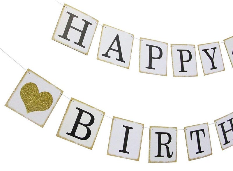 Festiko®Happy 13th Birthday Banner - Gold Glitter Heart for 13 Years Birthday Party Decoration Bunting White - Image 2