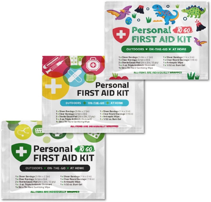 pH Advantage 3 x Portable Travel Size First Aid Kit  Perfect for Home Office Car School Business Travel Hiking Hunting and Outdoors GreenDinosaursMultiColor - Image 1