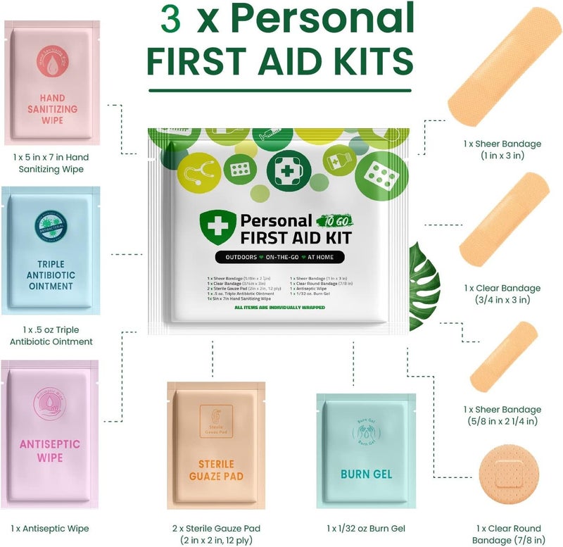 pH Advantage 3 x Portable Travel Size First Aid Kit  Perfect for Home Office Car School Business Travel Hiking Hunting and Outdoors GreenDinosaursMultiColor - Image 2
