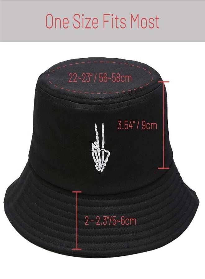 Gadfary Cotton Bucket Hat for Women Men Summer Travel Sun Beach Bucket Cap, Unisex Outdoor Fisherman Hat (Skeleton Fingers Black) - Image 4