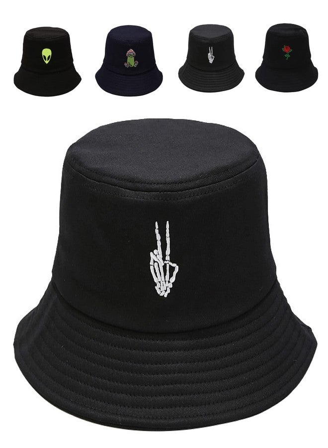 Gadfary Cotton Bucket Hat for Women Men Summer Travel Sun Beach Bucket Cap, Unisex Outdoor Fisherman Hat (Skeleton Fingers Black) - Image 1