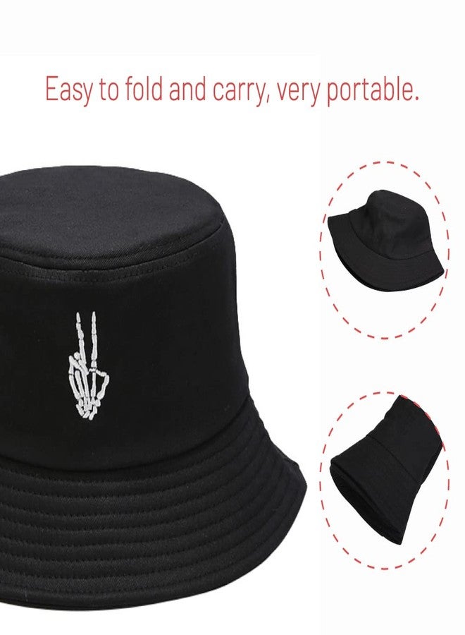 Gadfary Cotton Bucket Hat for Women Men Summer Travel Sun Beach Bucket Cap, Unisex Outdoor Fisherman Hat (Skeleton Fingers Black) - Image 3