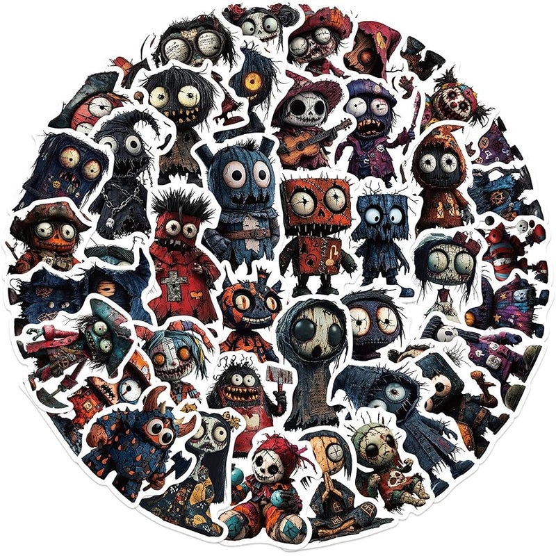 LHST 50pcs  Horror Doll Stickers,Spooky Decorations Sticker Goodie Bag Stuffers Vinyl Waterproof Holiday Party Stickers for Kids and Youth Adult Party Supplies Decorations (Horror Doll) - Image 1
