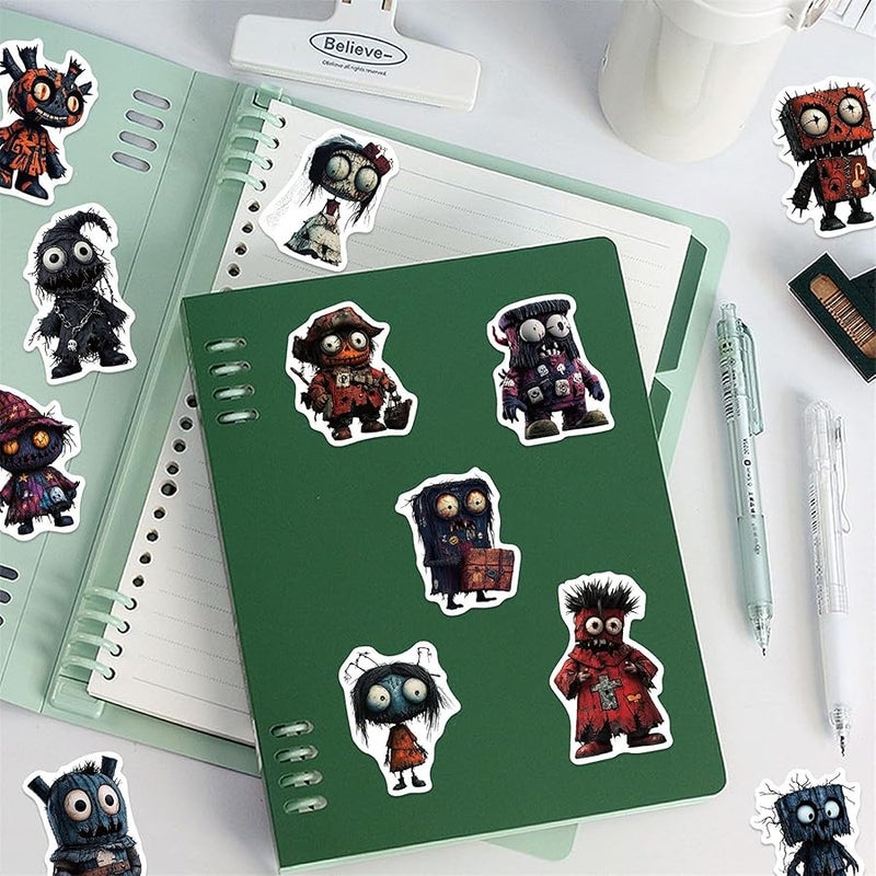 LHST 50pcs  Horror Doll Stickers,Spooky Decorations Sticker Goodie Bag Stuffers Vinyl Waterproof Holiday Party Stickers for Kids and Youth Adult Party Supplies Decorations (Horror Doll) - Image 5