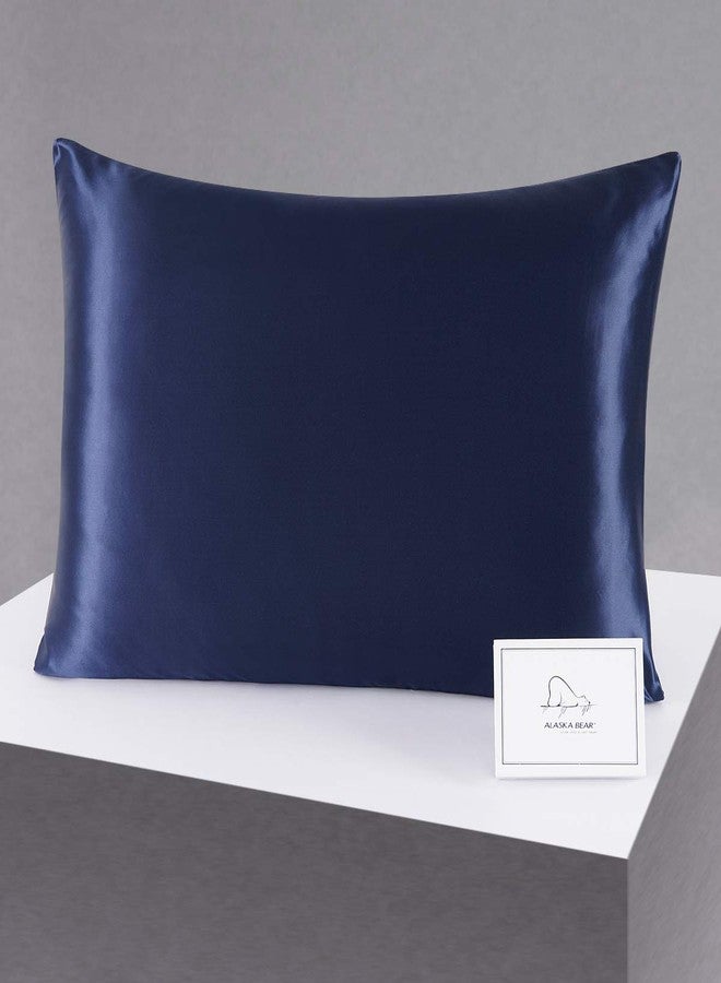 ALASKA BEAR Silk Pillowcase Envelope Closure, 22 Momme 100 Percent Mulberry Silk Pillow Slip Foldover Design, Washable and NO Zipper, Queen(1, Navy) - Image 1