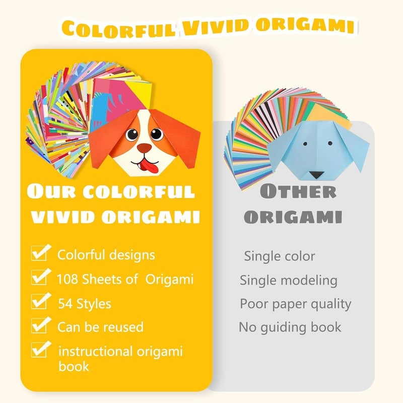 Mumoobear Mumoo Bear Origami Paper,108 Origami Paper Kit, Origami Kit For Kids Ages 8-12, Origami Book 54 Colored Projects, Arts And Crafts For School Class Craft Lessons Christmas Gifts For Boys & Girls - Image 4