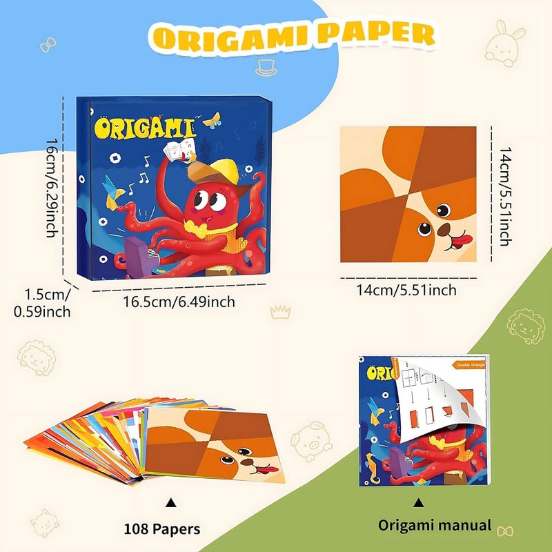 Mumoobear Mumoo Bear Origami Paper,108 Origami Paper Kit, Origami Kit For Kids Ages 8-12, Origami Book 54 Colored Projects, Arts And Crafts For School Class Craft Lessons Christmas Gifts For Boys & Girls - Image 2