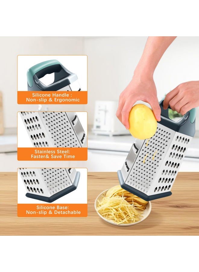 Kofebe Box Grater Stainless Steel Cheese Grater with Handle Graters for Kitchen Cheese Vegetables Potatoes Carrot (Light Green) (6 side) - Image 2
