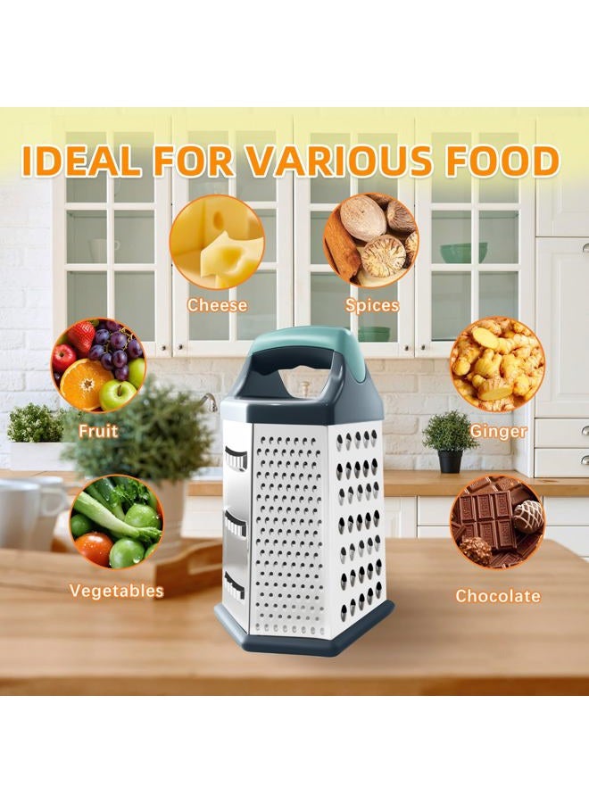 Kofebe Box Grater Stainless Steel Cheese Grater with Handle Graters for Kitchen Cheese Vegetables Potatoes Carrot (Light Green) (6 side) - Image 4