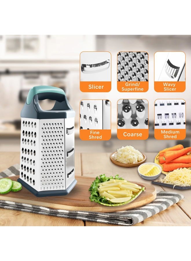 Kofebe Box Grater Stainless Steel Cheese Grater with Handle Graters for Kitchen Cheese Vegetables Potatoes Carrot (Light Green) (6 side) - Image 3