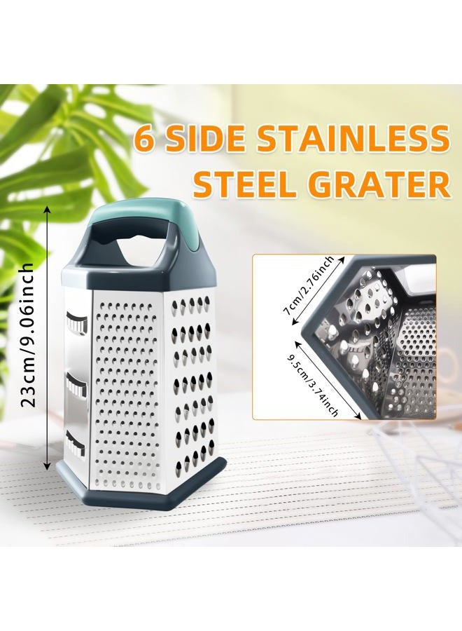 Kofebe Box Grater Stainless Steel Cheese Grater with Handle Graters for Kitchen Cheese Vegetables Potatoes Carrot (Light Green) (6 side) - Image 5
