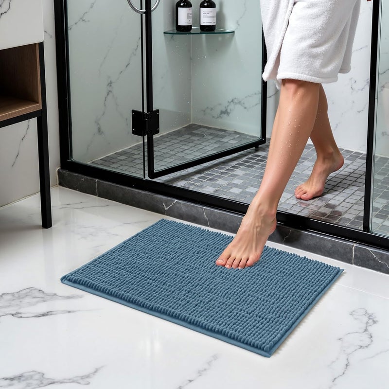 subrtex Bathroom Rugs Chenille Bath Rug Soft Short Plush Bath Mat Soft Shower Mat Water Absorbent Shower Mat Quick Dry Machine Washable(Stone Blue,18" x 24") - Image 2