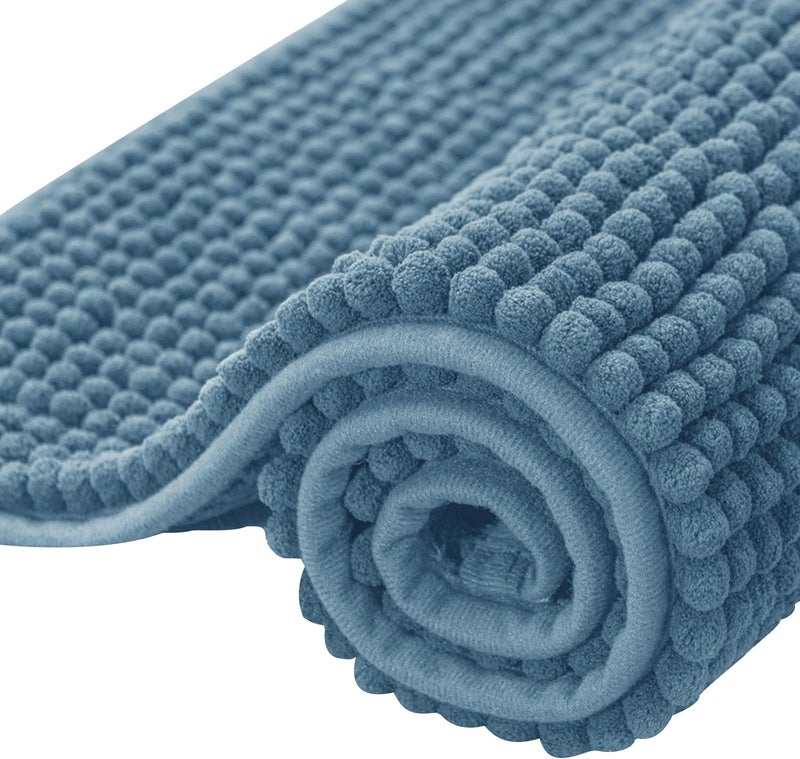 subrtex Bathroom Rugs Chenille Bath Rug Soft Short Plush Bath Mat Soft Shower Mat Water Absorbent Shower Mat Quick Dry Machine Washable(Stone Blue,18" x 24") - Image 1