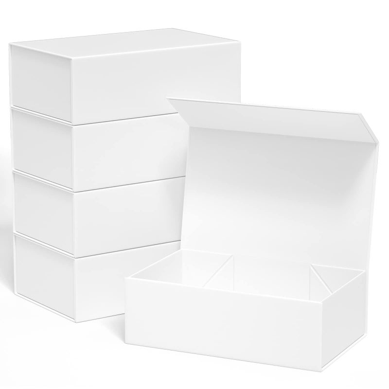 صندوق هدايا 12 × 6 × 4 مع غطاء مغناطيسي لصناديق الهدايا للهدايا وصندوق هدايا وصيفات العروس صندوق لطيف صندوق هدايا عيد الميلاد فاخرة لتغليف الهدايا صندوق هدايا مغناطيسي لتغليف الهدايا أبيض 5 قطع
