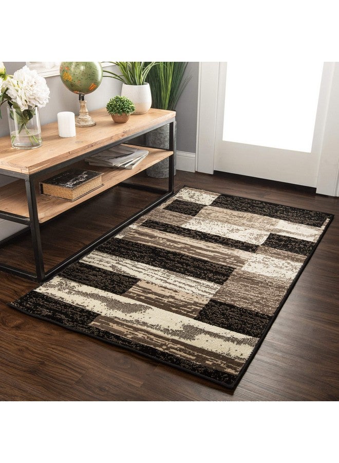 SUPERIOR Indoor Area Rug, Jute Backed, Modern Geometric Patchwork Floor Decor for Bedroom, Office, Living Room, Entryway, Hardwood Floors, Rockwood Collection, 2' x 3', Chocolate - Image 2
