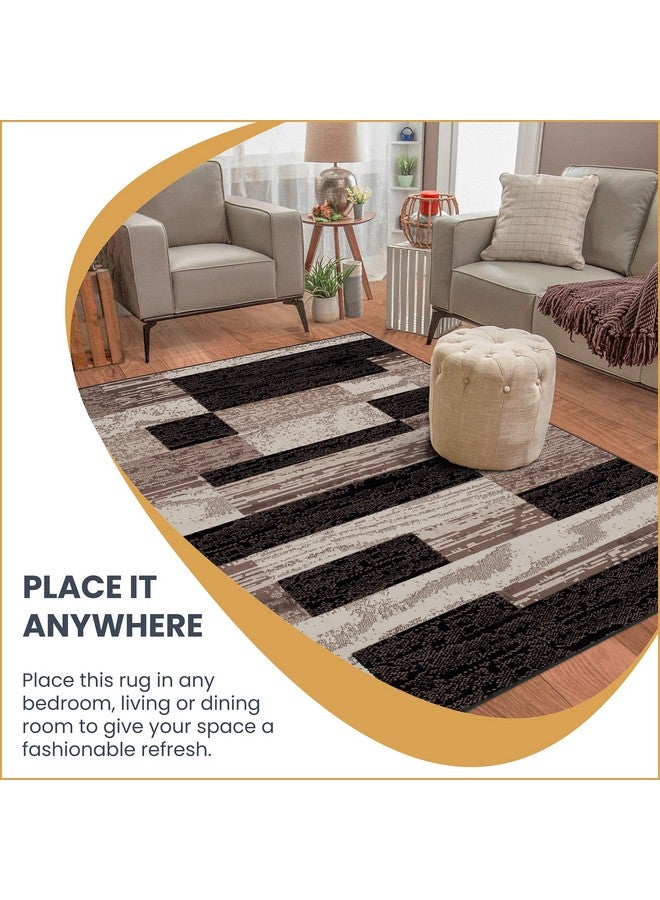 SUPERIOR Indoor Area Rug, Jute Backed, Modern Geometric Patchwork Floor Decor for Bedroom, Office, Living Room, Entryway, Hardwood Floors, Rockwood Collection, 2' x 3', Chocolate - Image 3