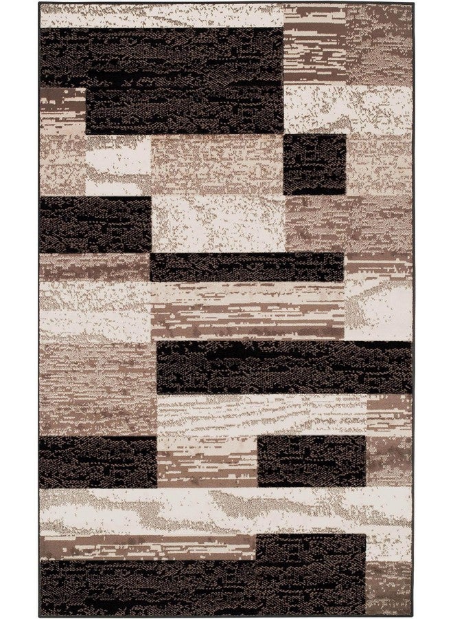 SUPERIOR Indoor Area Rug, Jute Backed, Modern Geometric Patchwork Floor Decor for Bedroom, Office, Living Room, Entryway, Hardwood Floors, Rockwood Collection, 2' x 3', Chocolate - Image 1
