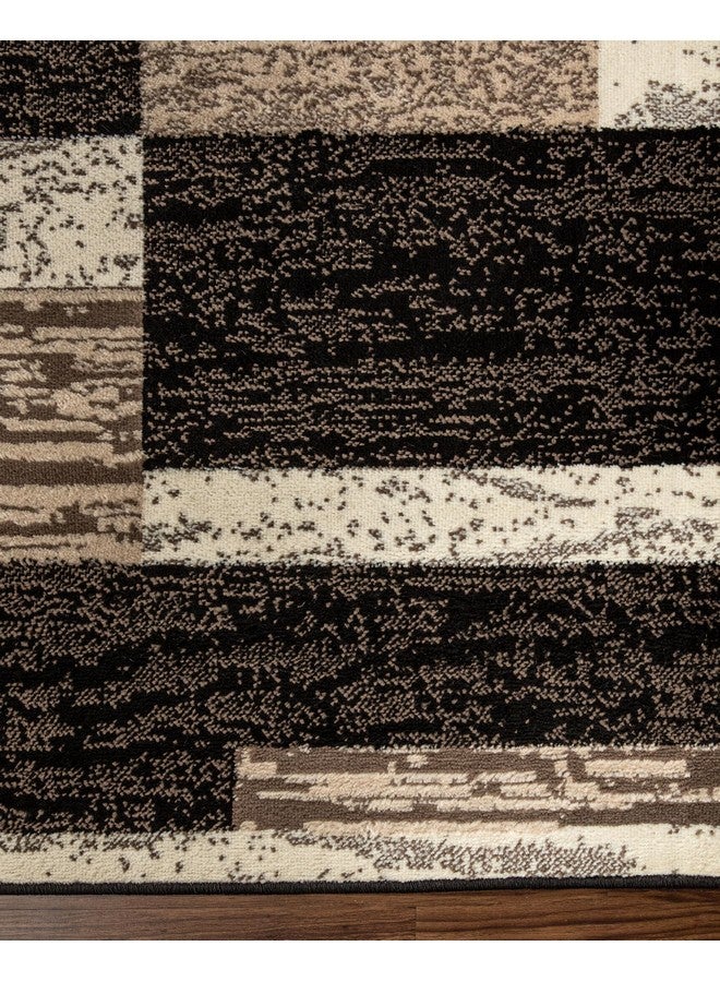 SUPERIOR Indoor Area Rug, Jute Backed, Modern Geometric Patchwork Floor Decor for Bedroom, Office, Living Room, Entryway, Hardwood Floors, Rockwood Collection, 2' x 3', Chocolate - Image 5