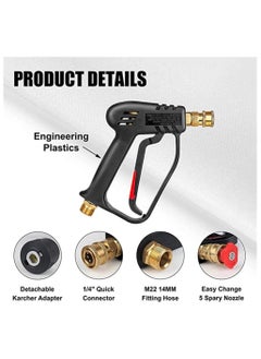 Y&D High Pressure Washer Gun 4000 PSI,M22 14mm and Karcher High-Pressure Hose Quick Connect Connector,5 1/4 inch Quick-Connect Nozzles for Car Cleaning Tool  - Image 5
