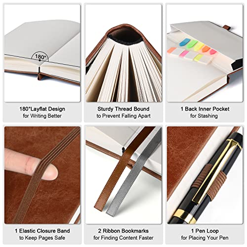 OFFIGIFT College Ruled Notebook, Large A4 Hardcover Leather Journal, 312 Numbered Pages Writing Journal, 100gsm No Bleed Paper, Lined Journal Notebook for Women Men School Office, 8.5''×11'', Brown - Image 2