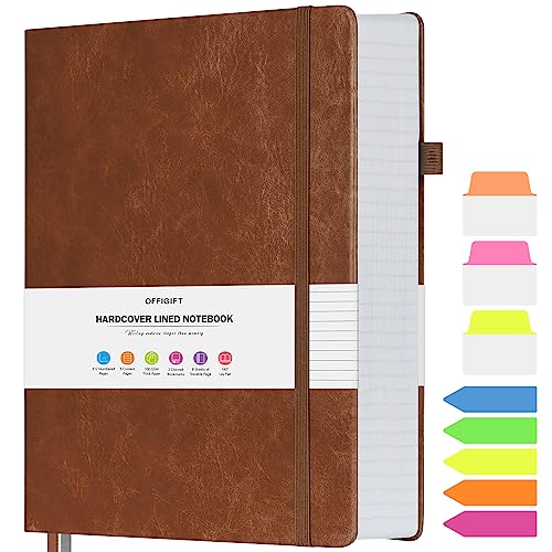 OFFIGIFT College Ruled Notebook, Large A4 Hardcover Leather Journal, 312 Numbered Pages Writing Journal, 100gsm No Bleed Paper, Lined Journal Notebook for Women Men School Office, 8.5''×11'', Brown - Image 1