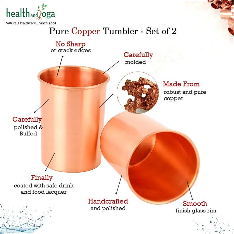 SoulGenie HealthAndYogaâ„¢ qCup Pure Copper Tumblers for Drinking - Ayurvedic Health Pure Copper Cups â€“ 2 pcs. set - 250 ml.(8 fl oz) (Plain) - Image 3