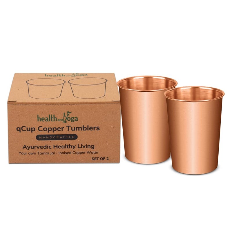 SoulGenie HealthAndYogaâ„¢ qCup Pure Copper Tumblers for Drinking - Ayurvedic Health Pure Copper Cups â€“ 2 pcs. set - 250 ml.(8 fl oz) (Plain) - Image 2