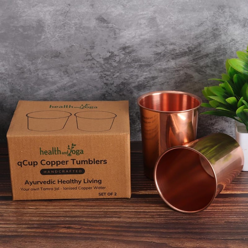 SoulGenie HealthAndYogaâ„¢ qCup Pure Copper Tumblers for Drinking - Ayurvedic Health Pure Copper Cups â€“ 2 pcs. set - 250 ml.(8 fl oz) (Plain) - Image 5