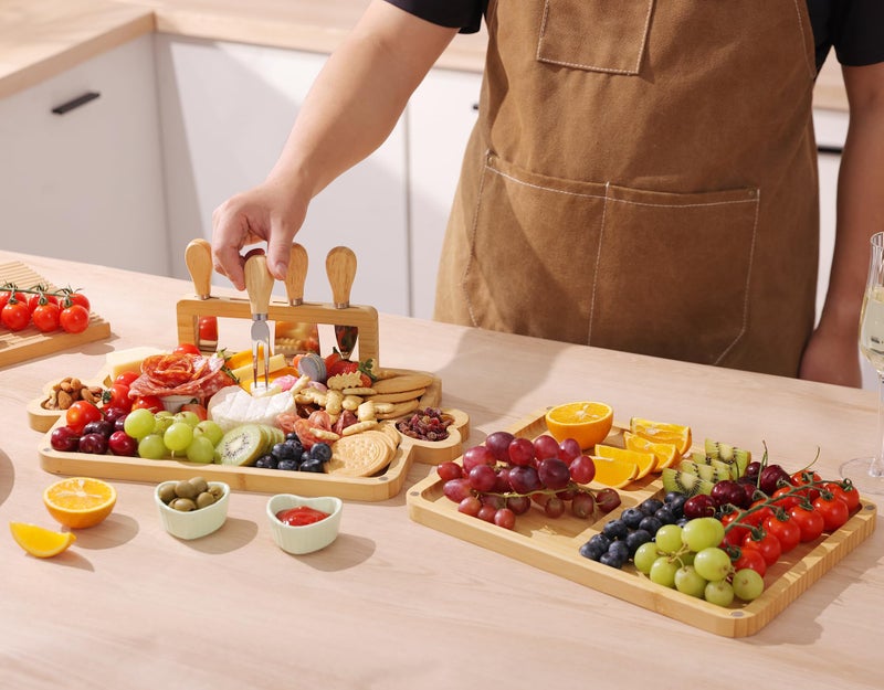 Hongsane Charcuterie Boards,Bamboo Cheese Board with Magnetic Knives Holder,House Warming Gifts New Home,Wedding Gift for Couple,Birthday Gift for Women Mom,Meat Fruit Serving Tray Platter,2 Piece - Image 5
