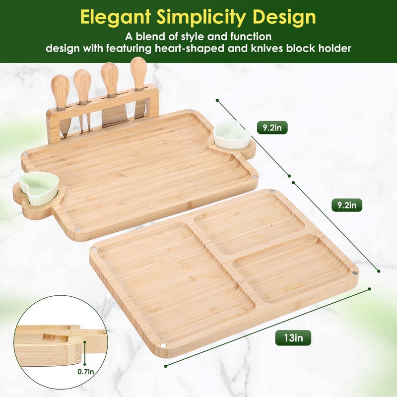 Hongsane Charcuterie Boards,Bamboo Cheese Board with Magnetic Knives Holder,House Warming Gifts New Home,Wedding Gift for Couple,Birthday Gift for Women Mom,Meat Fruit Serving Tray Platter,2 Piece - Image 2