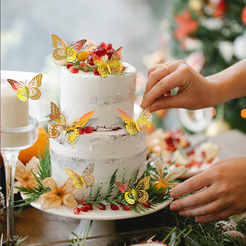 SAOROPEB 3D Butterfly Wall Decor 48 Pcs 4 Styles 3 Sizes-Butterfly Birthday Decorations&Butterfly Party Decorations&Butterfly Cake Decorations-Removable Gold Butterfly Decorations (Laser Gold) - Image 5